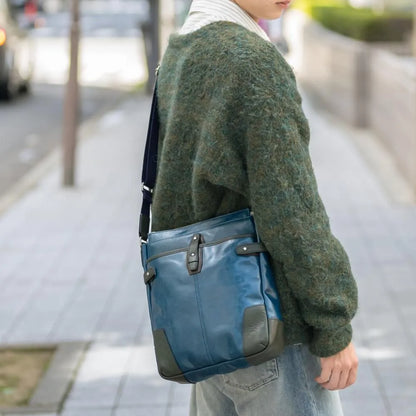 帆布PU×レザーショルダー(L)【豊岡鞄】